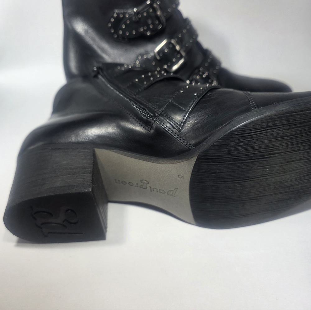 Paul Green Women’s Black Leather Studded Buckle Ankle Boots Size 5 Block Heel - Picture 6 of 6